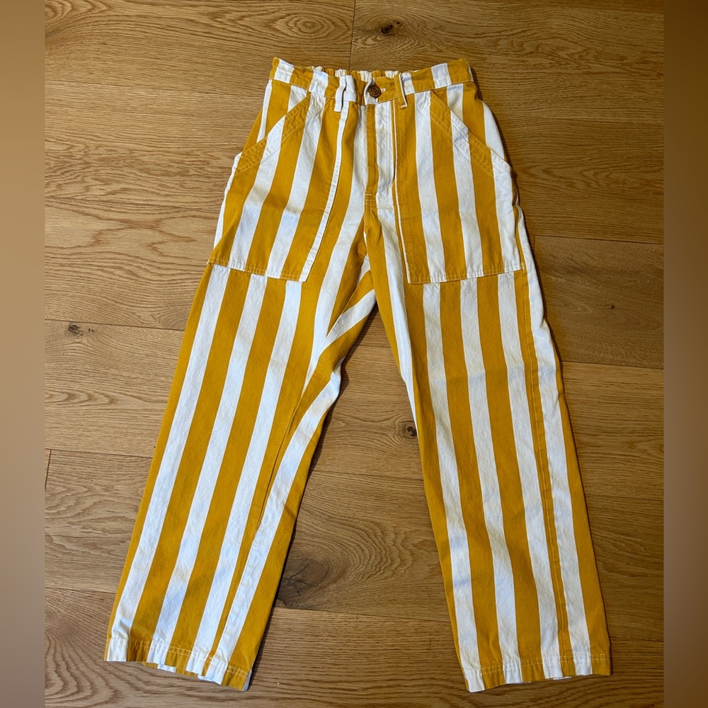 Big Bud Press Mustard and White Striped Wide-Leg Utility Pants